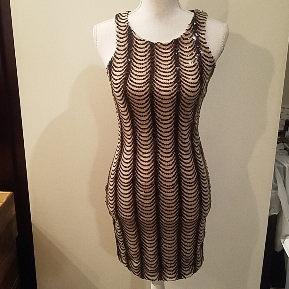 1920's Beige and black sequins dress